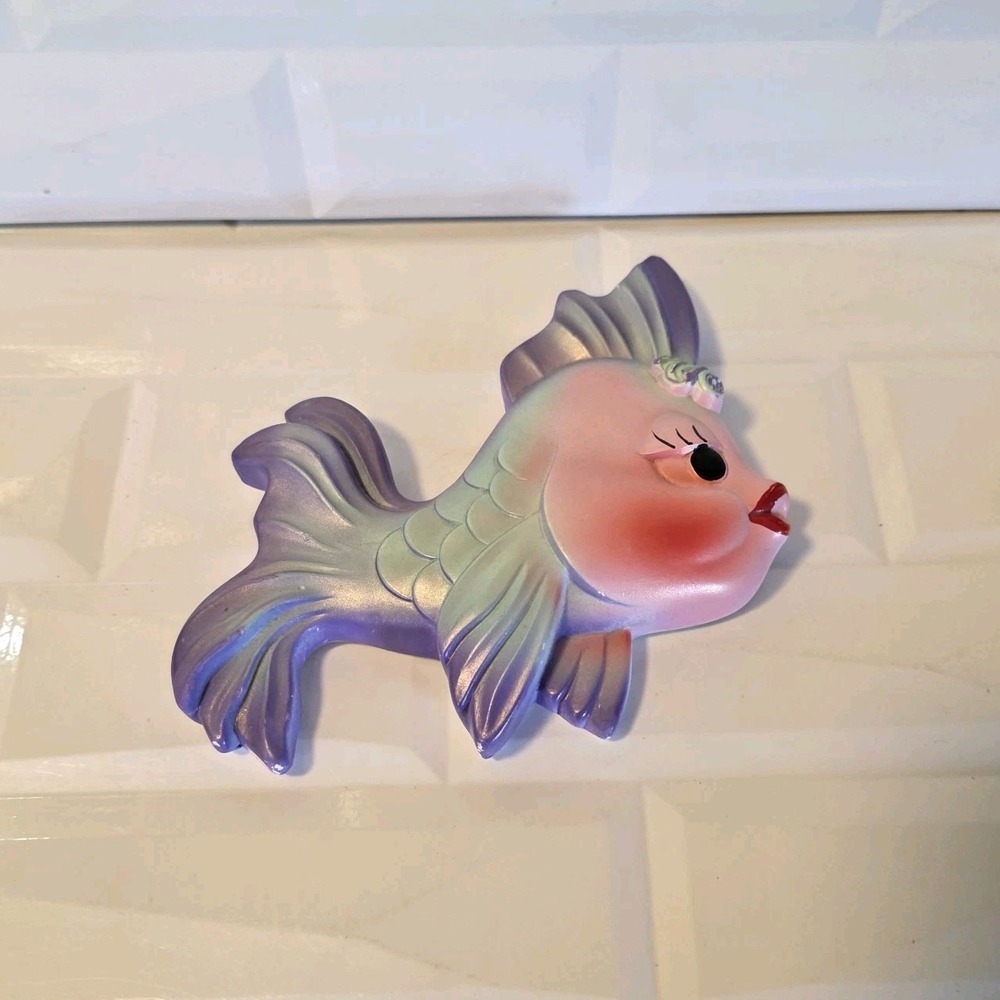 Vtg Miller Studios Anthropomophic Purple Fish Wall Plaque Chalkware